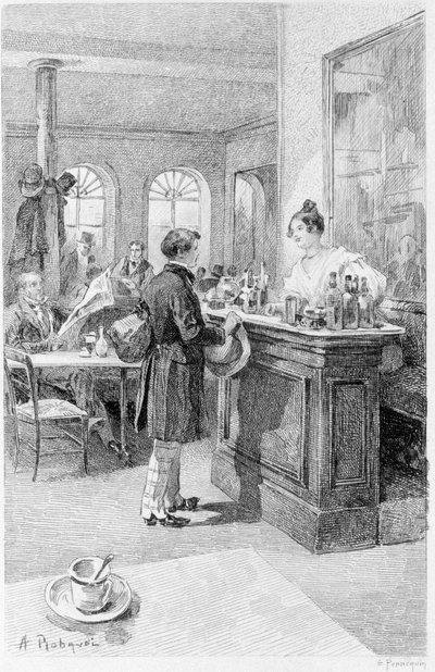 Illustration av "det röda och det svarta". Stendhal. 1831. Gravyr från slutet av 1800-talet. av Unknown artist