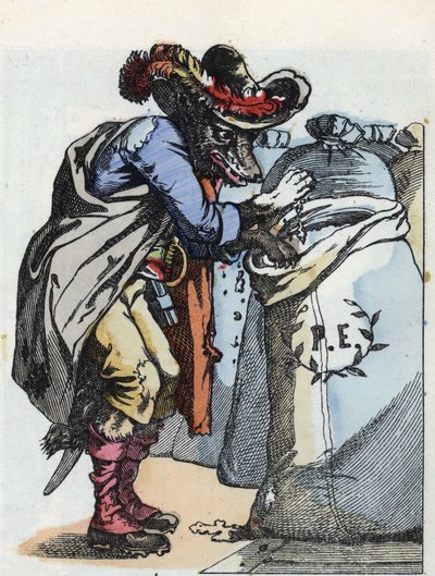 Illustration av berättelsen "Compere le Loup, Maitre Renard, Comere la Chevre et ses petits biquets"" efter en fabel av Jean de la Fontaine. I "" Sagor från hemmet för de minsta"". Anonym gravyr från 1800-talet. av Unknown artist