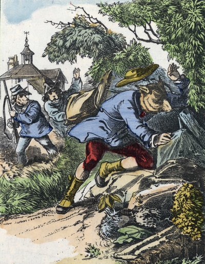Illustration av berättelsen "God mamma får"". I "" Sagor från hemmet för de minsta"". Anonym gravyr från 1800-talet. av Unknown artist