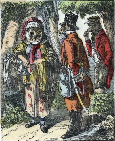 Illustration av berättelsen "God mamma får"". I "" Sagor från hemmet för de minsta"". Anonym gravyr från 1800-talet. av Unknown artist