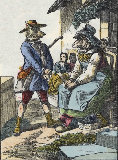 Illustration av berättelsen "God mamma får"". I "" Sagor från hemmet för de minsta"". Anonym gravyr från 1800-talet. av Unknown artist