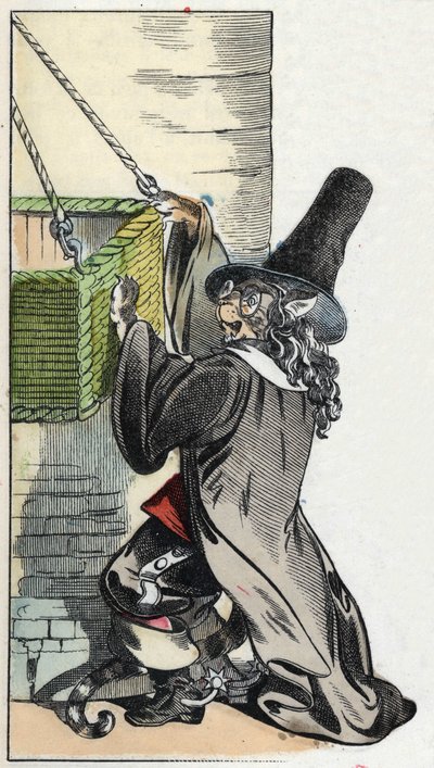 Illustration av berättelsen "Den fruktansvärda Raminagrobis och mössen""" karaktär ritar fabler av Jean de la Fontaine. I "" Sagor från hemmet för de minsta"". Anonym gravyr från 1800-talet. av Unknown artist