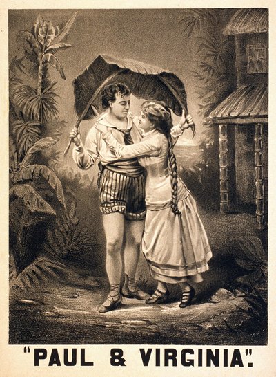 Illustration på Paul och Virginia. Roman av Henri Bernardin de Saint Pierre (Saint-Pierre eller St-Pierre), fransk författare (1737-1814). Litografi, cirka 1880. av Unknown artist