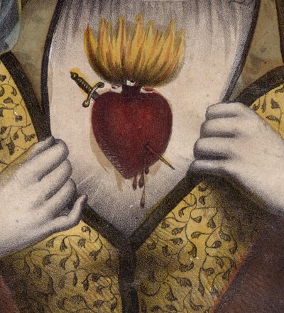Marias obefläckade hjärta - Religiös bild av Marias heliga hjärta (Detalj) - gravyr från 1800-talet - Sagrado corazon av Maria - Inmaculado Corazon av Maria - av Unknown artist
