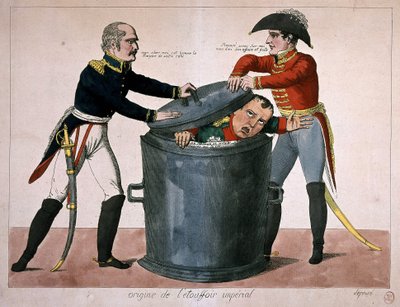 Imperialistisk kvävning: Napoleon-I låst in i en soptunna, n.d. deb. 19:e av Unknown artist