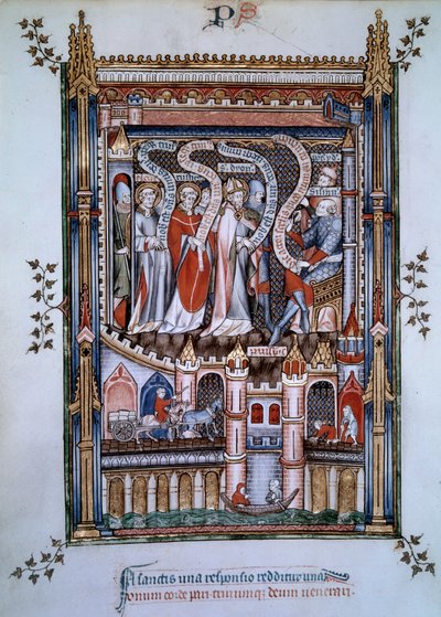 I centrum av Saint Denis, vänd mot guvernör Fescennius, anklagade av kejsar Diocletianus att avrätta Saint Denis, en kristen som kom för att evangelisera Paris, åtföljdes han av Eleuthere, prästen, och Rustique, diakonen, också martyrer mellan 250 en av Unknown artist