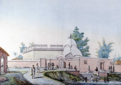 Indisk kultur och civilisation: Bad i floden Hooghly i Calcutta (eller Kolkata), Indien. Gravyr 1808. av Unknown artist