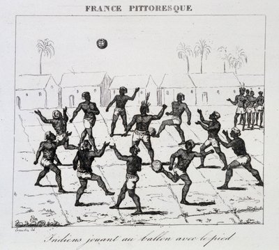 Indianer (Sydamerika) som spelar boll med foten av Unknown artist