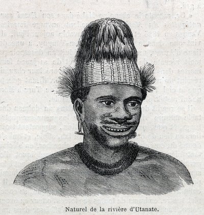 Ursprungsbefolkningen i Nya Guinea (Nya Guinea): naturligt i Utamatefloden. Gravyr i "The Illustrous Universe" av Unknown artist
