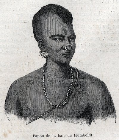 Ursprungsbefolkning i Nya Guinee (Nya Guinee): Papua i Humboldt Bay. Gravyr i "" L