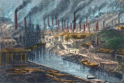 Industriell revolution - Industriell revolution: Översikt över Mr. Vivians kopparfabrik i Swansea, Wales - Storbritannien (Wales) - Storbritannien av Unknown artist