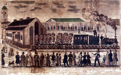 Industriell revolution: invigning av järnvägslinjen Moskva, St. Petersburg, 7/05/1847. Gravyr av 1800-talet av Unknown artist