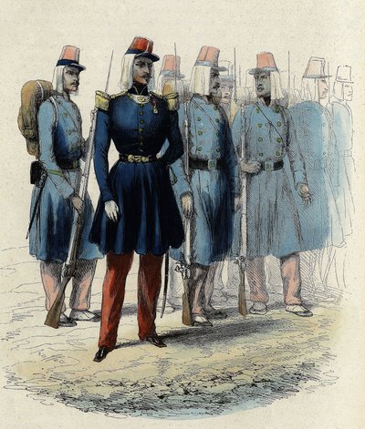 Infanteri av den franska armén 1830 i Algeriet, officer, underofficerare och soldater, In "" L
