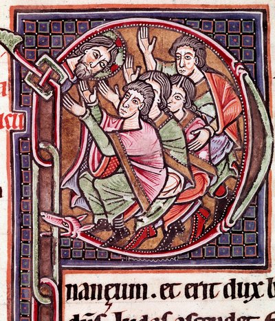 Inledande bokstav P med Joshuas död (miniatyr av Unknown artist