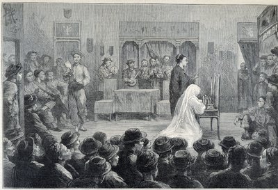 Inuti en kinesisk teater i Kalifornien, mot slutet av 1800-talet. av Unknown artist