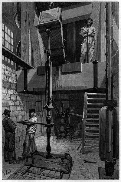 Installation av en borr för att upptäcka en kolfyndighet. Gravyr i "Le journal de la jeunesse"" av Unknown artist