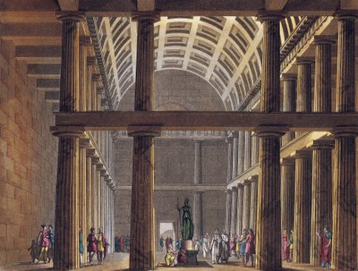 Interiör av Parthenon - Staty av gudinnan Athena (Minerva) inuti Parthenon i Aten, antikens Grekland - Gravyr runt 1820 av Unknown artist