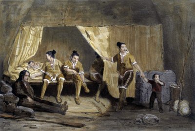 Interiör av en eskimolåda, Frederikshaab, Grönland - litografi av Unknown artist