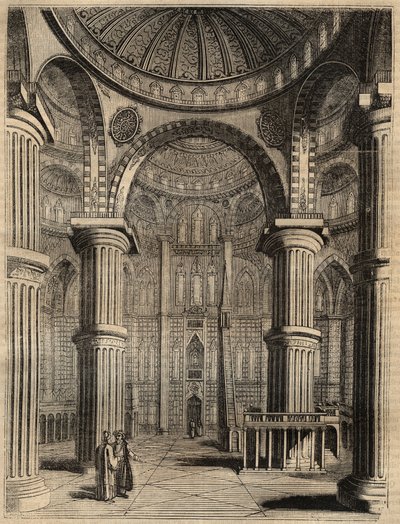 Interiör av Blå moskén, Istanbul, Turkiet - 1838 - gravyr - av Unknown artist