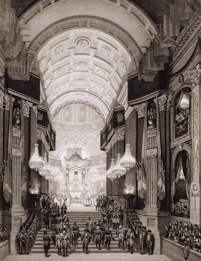 Invalidkyrkans interiör under den religiösa ceremonin 1840-12-15. (Överföring av aska från Napoleon I till Invalides) av Unknown artist