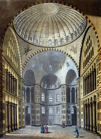 Interiör av Hagia Sophia-moskén i Konstantinopel - i "Den gamla och moderna kostymen"" av Ferrario, red. Milano av Unknown artist