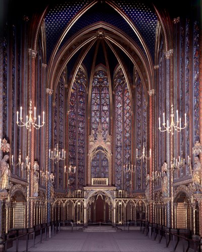 Interiörvy av Sainte Chapelle i Paris: Höga kapellet, arkitektur av Unknown artist