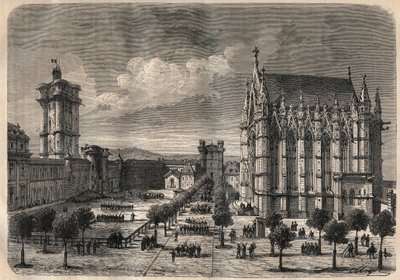 Interior view of the castle of Vincennes in the 19th century - engraving of 1875 av Unknown artist