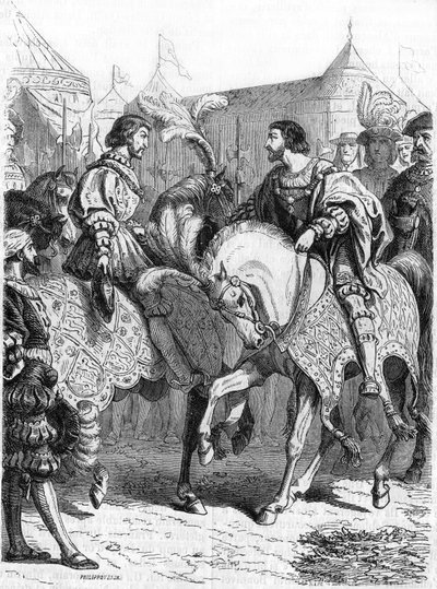 Intervju med Francois 1st och Henry VIII. Gravyr av 1800-talet. av Unknown artist