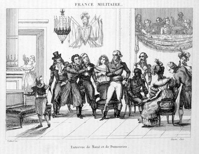 Intervju av Joachim Murat (1767-1815) och Dumouriez (1739 - 1823) - Gravyr av 1800-talet. av Unknown artist