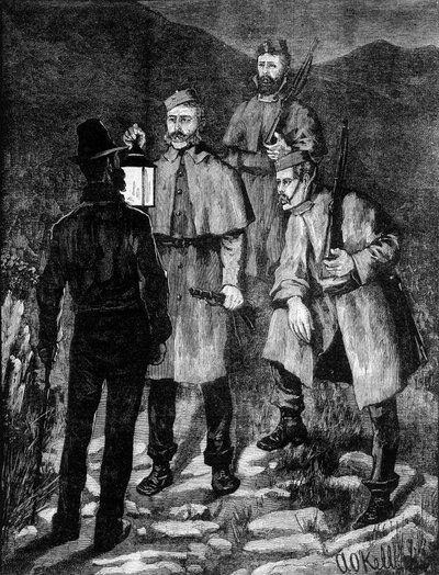 Irländsk polis patrullerar som kontrollerar en misstänkt (1881). av Unknown artist