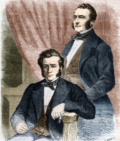 Isaac (1800 - 1875) och Emile (1806 - 1880) Pereire, grundare av Societe de Credit Mobilier och Compagnie Generale Transatlantique av Unknown artist