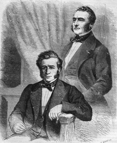 Isaac och Jacob Emile Pereire, franska affärsmän, grundare av Société de Crédit Mobilier (1852). av Unknown artist