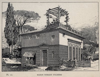 Italienskt romerskt hus - gravyr från 1889 i "History of human habitation at the Universal Exhibition of 1889, by Mr Charles GARNIER - Librairie centrale des beaux-arts Paris 1889 av Unknown artist