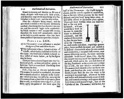Italienska och holländska termometrar sidor från "" Mathematics Recreations"" av Jean leurechon (1591-1670) 1653 av Unknown artist