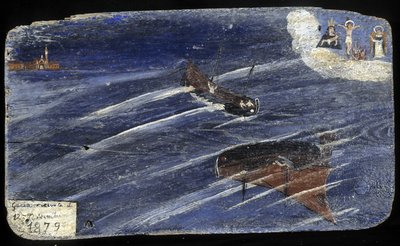 Italiensk ex-voto för ett skeppsvrak 1879 - målning på trä av Unknown artist