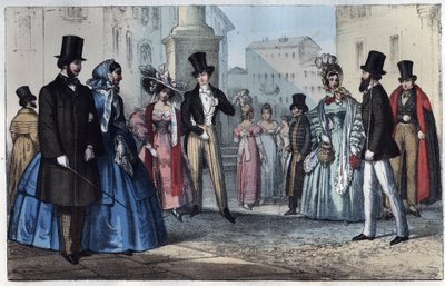 Italienskt mode på 1800-talet - gravyr från "" Användningar och seder hos alla folk i universum. Det vill säga historien om regeringen, om lagarna, om milisen, om religionen för alla nationer från de mest avlägsna tiderna till våra dagar "1856 av Unknown artist
