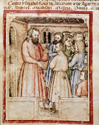 Jacob och hans tolv barn Miniatyr från codex 212 (eller Padovano Codice eller Bible of Padua) 1390-1400 Rovigo, Accademia dei Concordi av Unknown artist
