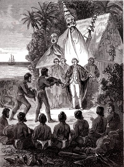 James Cook med Island Sandwich-infödingar av Unknown artist