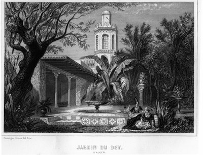 Jardin du dey i Alger, belägen i det befästa distriktet Kasbah (casbah), huvudbostad för den franska arméns chefsgeneral 1830 - I "" L
