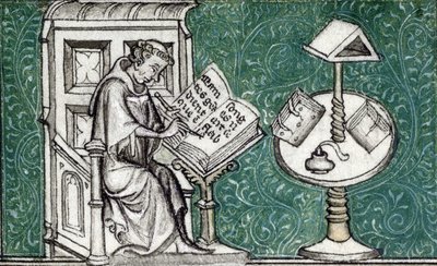 Jean de Meun komponerar romanen om rosen, ca 1380 (miniatyr) av Unknown artist