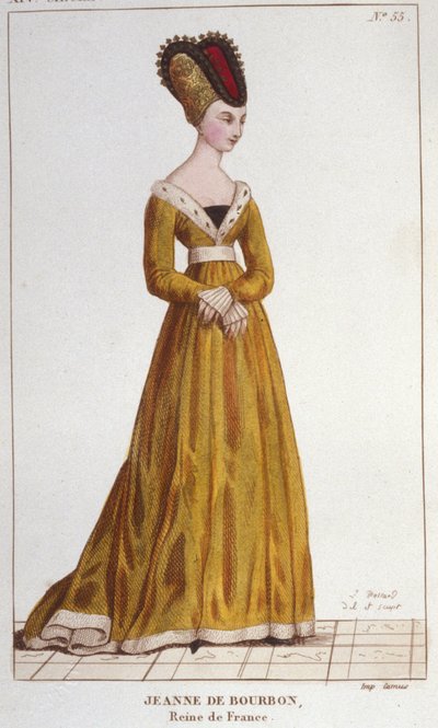 Jeanne de Bourbon (1338-1378). Drottning av Frankrike från 1364 till 1378. Gravyr från 1830 av Unknown artist