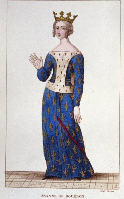 Jeanne de Bourbon (1338-1378). Drottning av Frankrike från 1364 till 1378. Gravyr från 1830 av Unknown artist