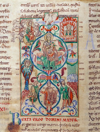 Jesse-trädet omger oskuldssymboler Jungfrun är designad av namnet bysantin från Theotokos. Miniatyr hämtad från "Lectiaire de Citeaux"" 1100-talets Dijon, kommunala biblioteket av Unknown artist