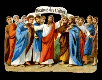 Jesus anförtror deras uppdrag åt apostlarna - Chromo. av Unknown artist