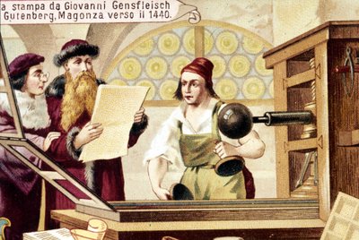 Johannes Gensfleisch Gutenberg (1400-1468). ca 1440. 1800-talets kromolitografi. av Unknown artist
