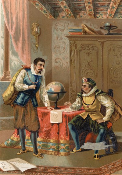 Johannes Kepler (Keppler) (1571 - 1630) med Tycho Brahe (1546-1601), astronomer, Prag 1600 - efter Science and its Men av Louis Figuier, Barcelona av Unknown artist