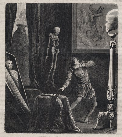 John Chatel (Chastel) (1575-1594) inlåst av jesviterna i meditationskammaren - före hans mordförsök på kung Henrik IV av Frankrike den 27 december 1594. Gravyr från 1879 i "Histoire des societes secretes, politiques et religieuses" förbi av Unknown artist
