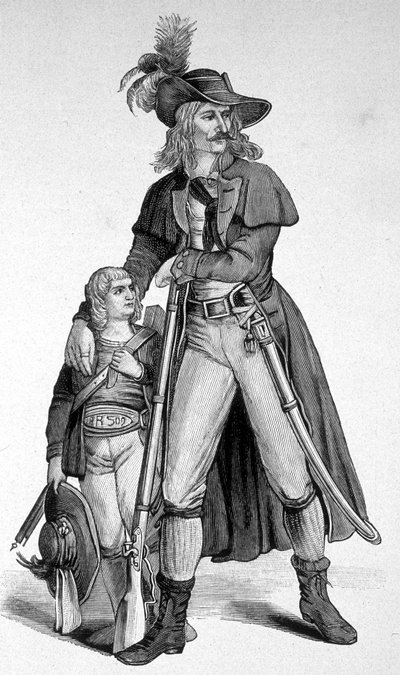 Joseph Speckbacher 1767-1820 och hans son - Heros nationella tyrolska mot bayererna efter anslutningen av Tyrolen till Baviere 1809. Gravyr 1800-talet. av Unknown artist