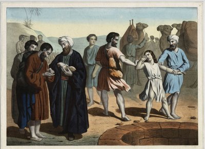 Patriarken Josef, såld av sina tio svartsjuka bröder som vill få honom att försvinna. Anonym gravyr från 1800-talet. av Unknown artist