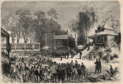 Napoleon III:s (1808-1883) och imponerande Eugenie de Montijos (1826-1920) resa till Rouen: utdelning av priser vid jordbrukstävlingen. Gravyr i "" L